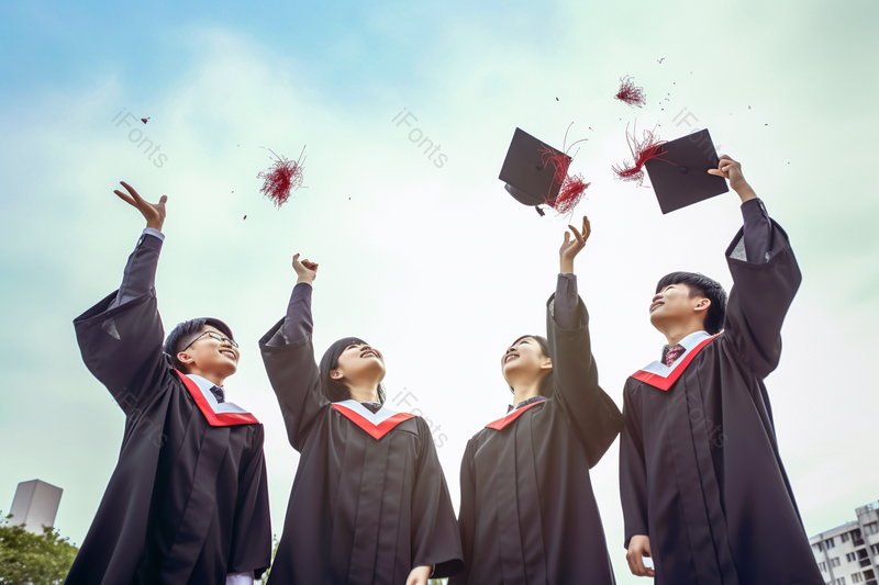 毕业季教育成长文化青少年向天空扔花束和毕业帽,高清,摄影图,摄影图片,图片大全,摄影图免费下载